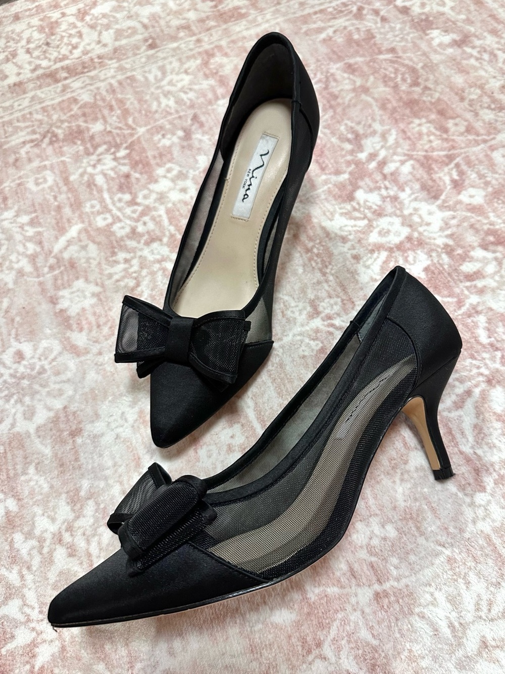 Nina 🖤 Satin & Sheer Bow Pointed Heels - Picture 2 of 10